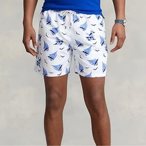 Polo Ralph Lauren 5.75-Inch Traveler Classic Swim Trunk Bear Sailboat Logo